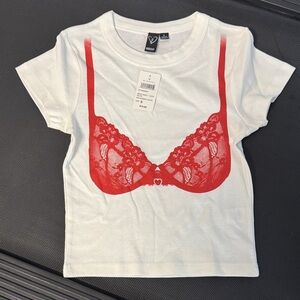 Windsor White Crop Top with Red Lace Graphic